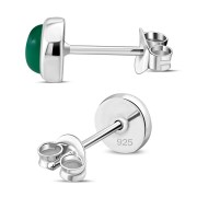 Green Agate Round Silver Stud Earrings, e421st